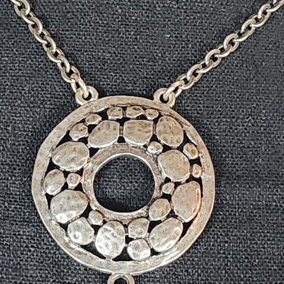 Chico's Vintage Silver Tone Abstract Stone Circle Duo 16.25" Pendant Necklace - Picture 4 of 16